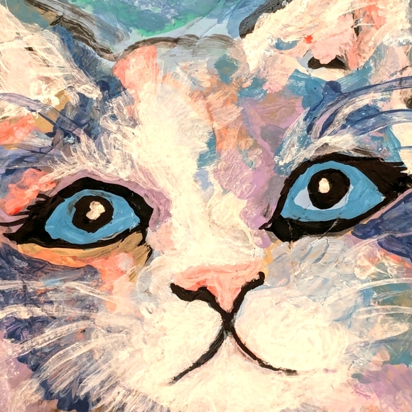 Handcrafted foot rest step/stool Signed painting cat portrait:Max sees sky ☀️ - Picture 8 of 16